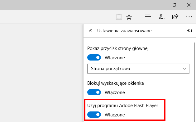 Edge - включить Adobe Flash Player