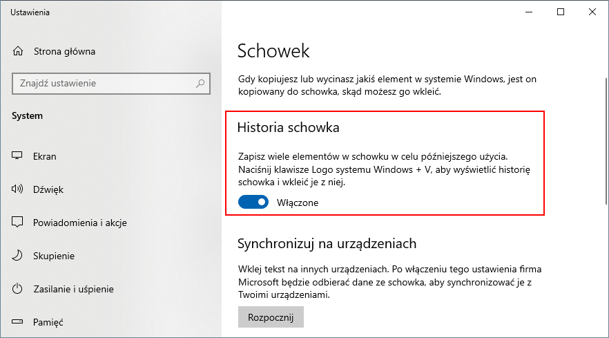 Включить историю буфера обмена в Windows 10