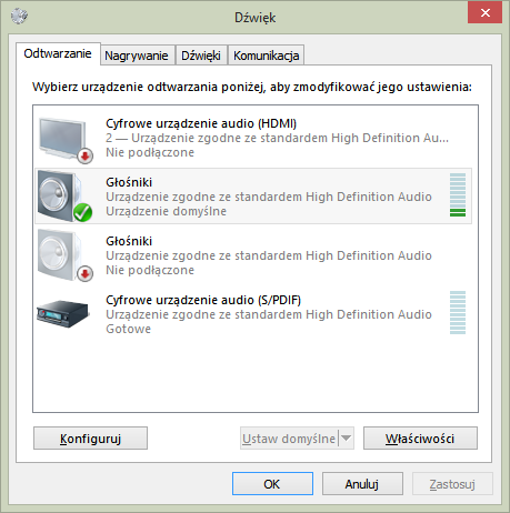 Настройки звука в Windows 8