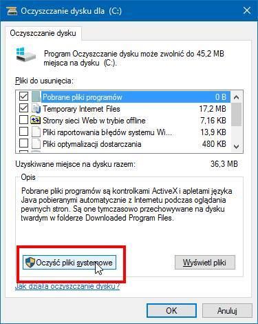 Очистка диска C - отображение системных файлов