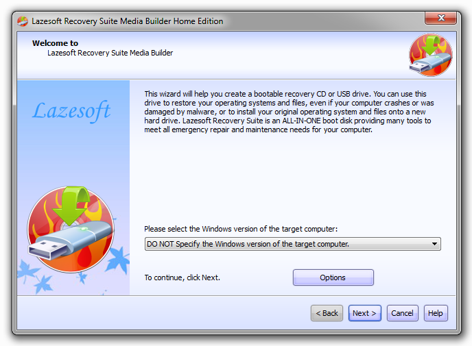 Создание CD / USB-накопителя с Lazesoft Recovery Suite