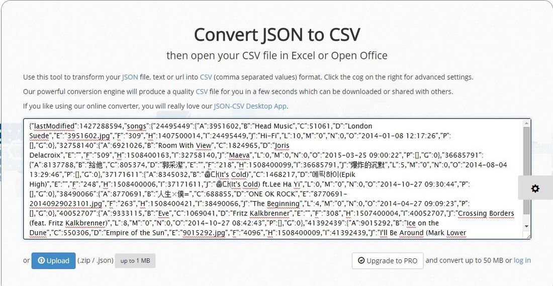 Преобразование скопированного значения JSON в CSV