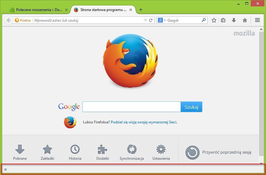 Восстановить панель надстроек Firefox