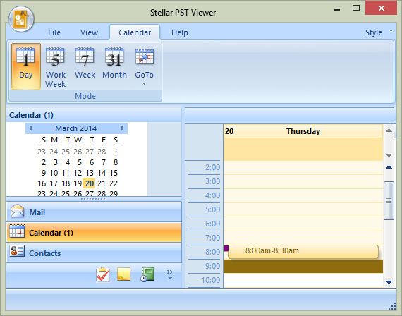 Stellar PST Viewer - просмотр календаря