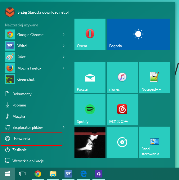 Переход к настройкам в Windows 10