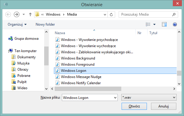 Выбор WAV-файла в качестве начального звука Windows 8 / 8.1