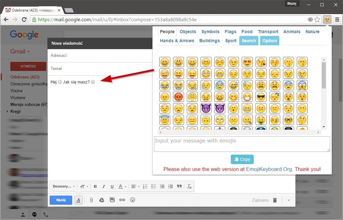 Вставка emoji в Gmail