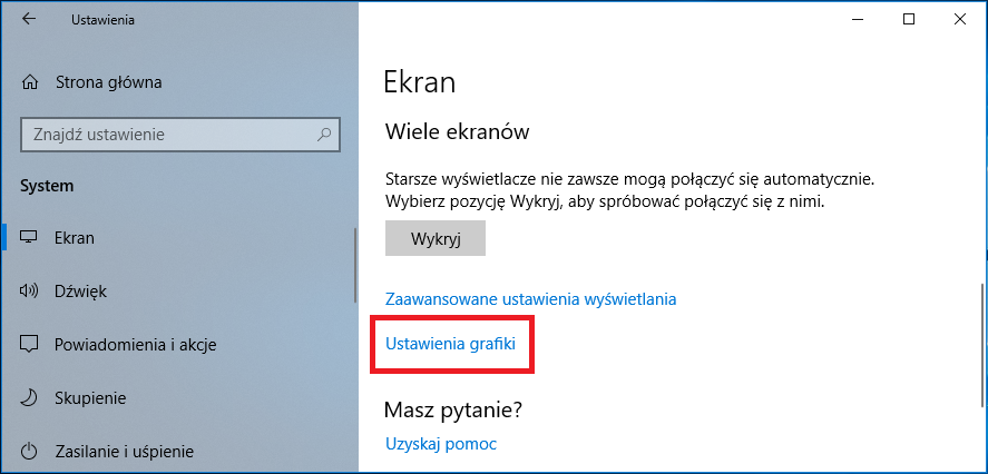 Введите графические свойства в Windows 10