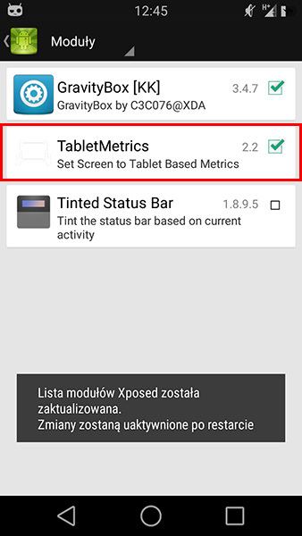 Tablet Metrics - активация модуля Xposed