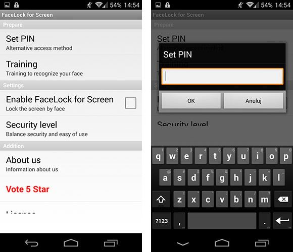 Установка дополнительного PIN-кода для FaceLock для экрана