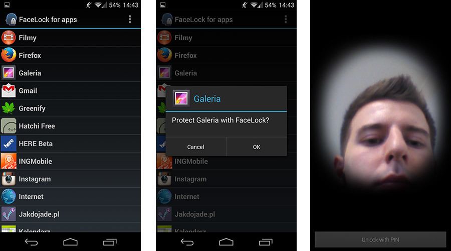 Выбор приложения для блокировки в FaceLock для приложений