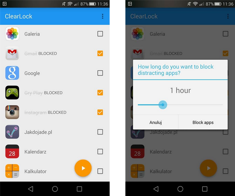 ClearLock - выбор приложения для блокировки