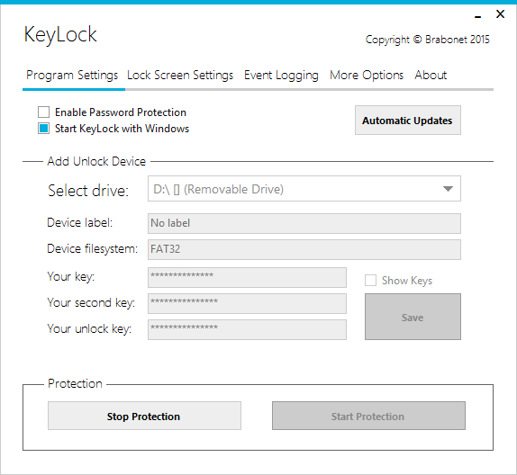 KeyLock - рабочая программа