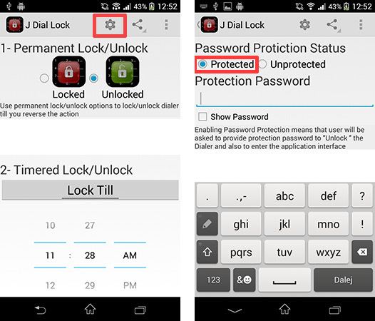 Конфигурация пароля в J Dial Lock