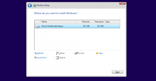 Выбор диска для установки Windows 10 Технический просмотр