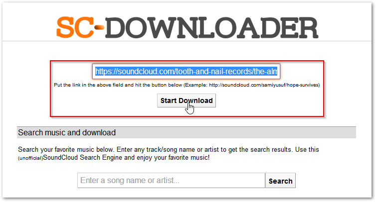 Вставка ссылки на песню на SC-Downloader