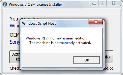 Активация с помощью установщика OEM-лицензии Windows 7
