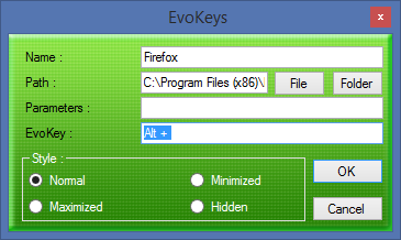 EvoKeys - добавление сочетания клавиш