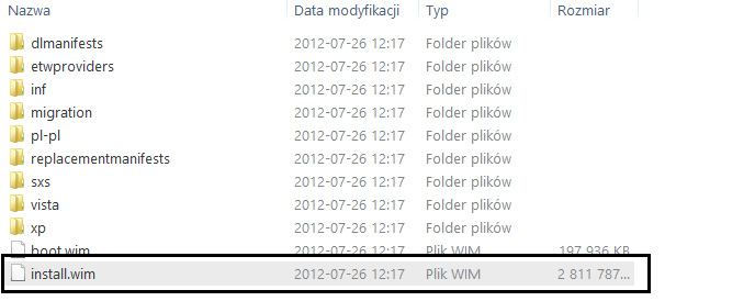 Указание на файл Install.wim