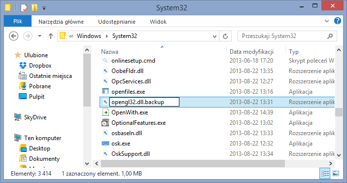 Создание резервной копии файла opengl32.dll