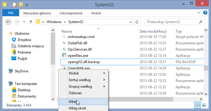 Вставить новый файл Opengl32.dll