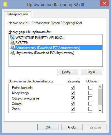 Установка полного контроля над файлом opengl32.dll