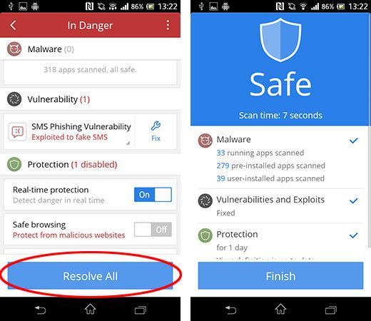 Cleanmaster Security - отчет о сканировании и ремонте