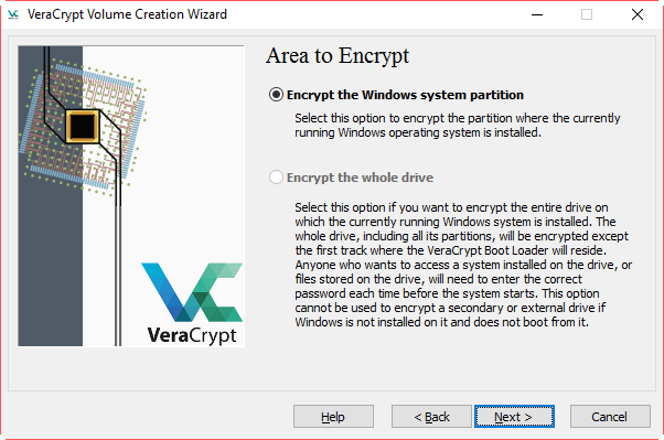 Выберите часть диска для шифрования в VeraCrypt