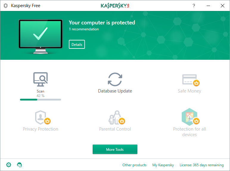 Kaspersky Free - главное окно программы