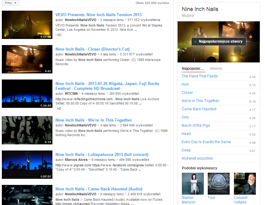 Музыкальный плейлист в результатах поиска YouTube