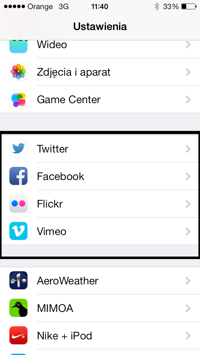 Социальные сети в iOS 7