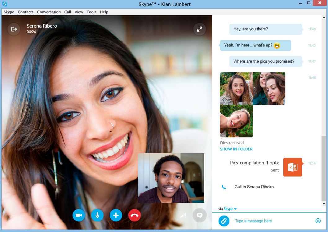 Skype - чат во время видеовызова