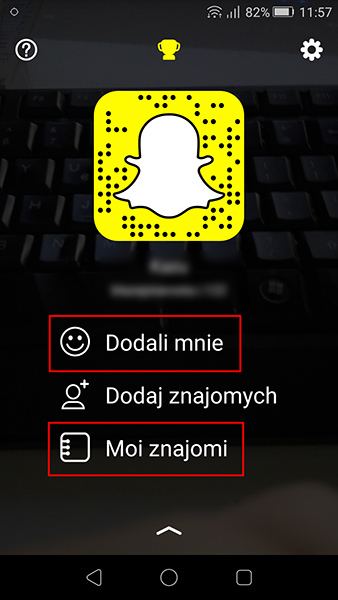 Snapchat - меню пользователя