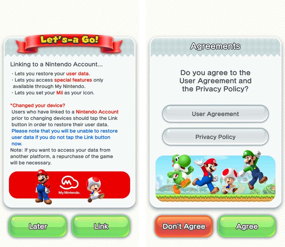 Super Mario Run - войдите в свою учетную запись Nintendo и примите правила