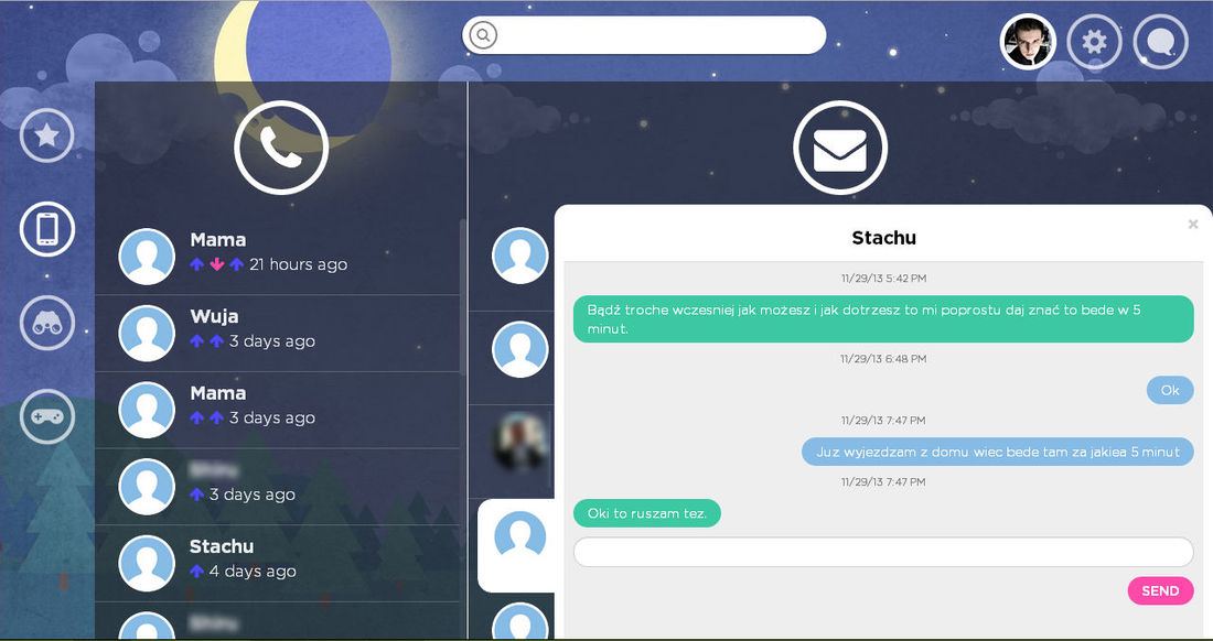 Пятна - меню слайдов на Android