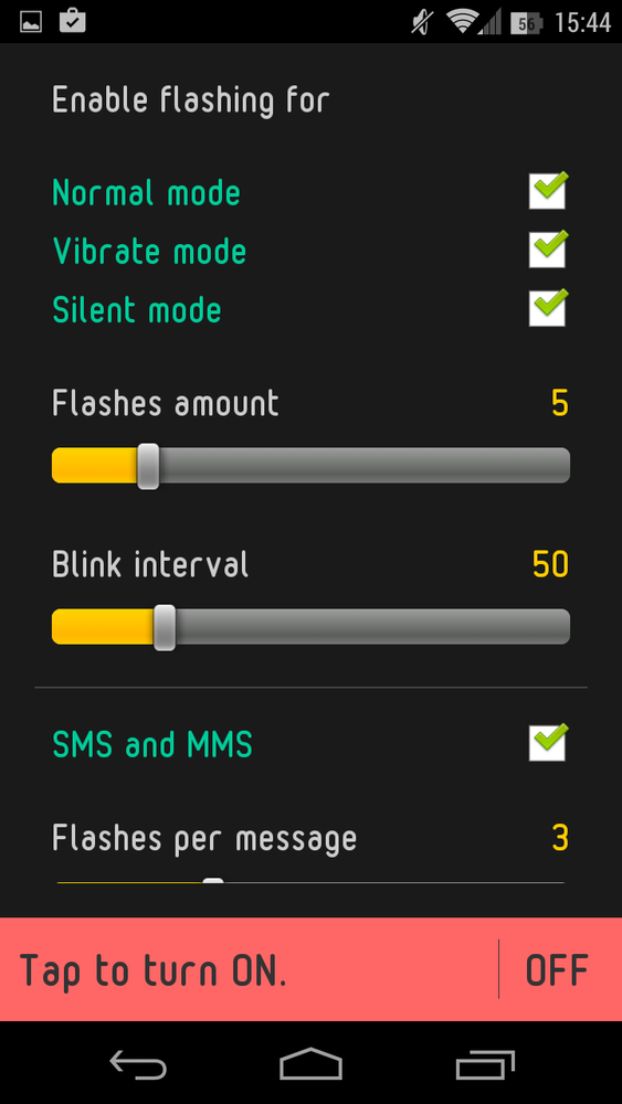 Активация приложения SMS-сообщения Flash on Call