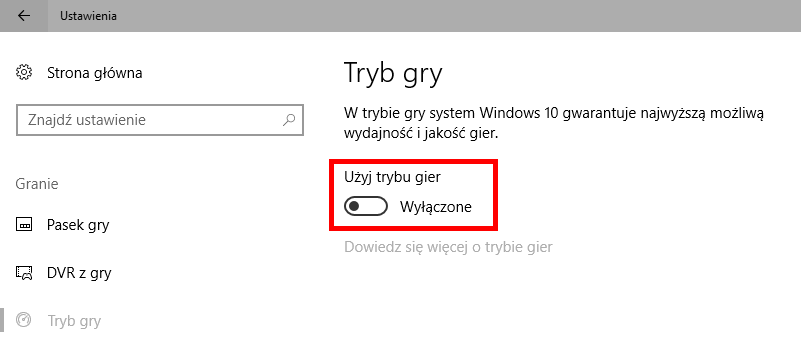 Отключите режим игры в Windows 10 Creators Update