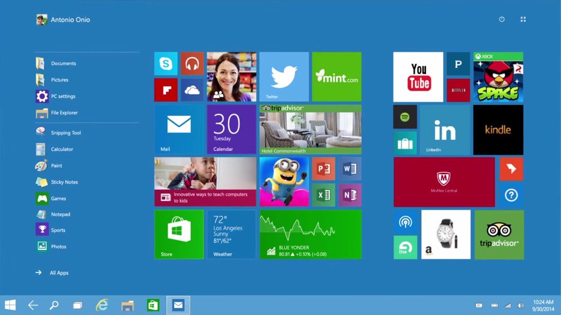 Новый стартовый экран в Windows 10