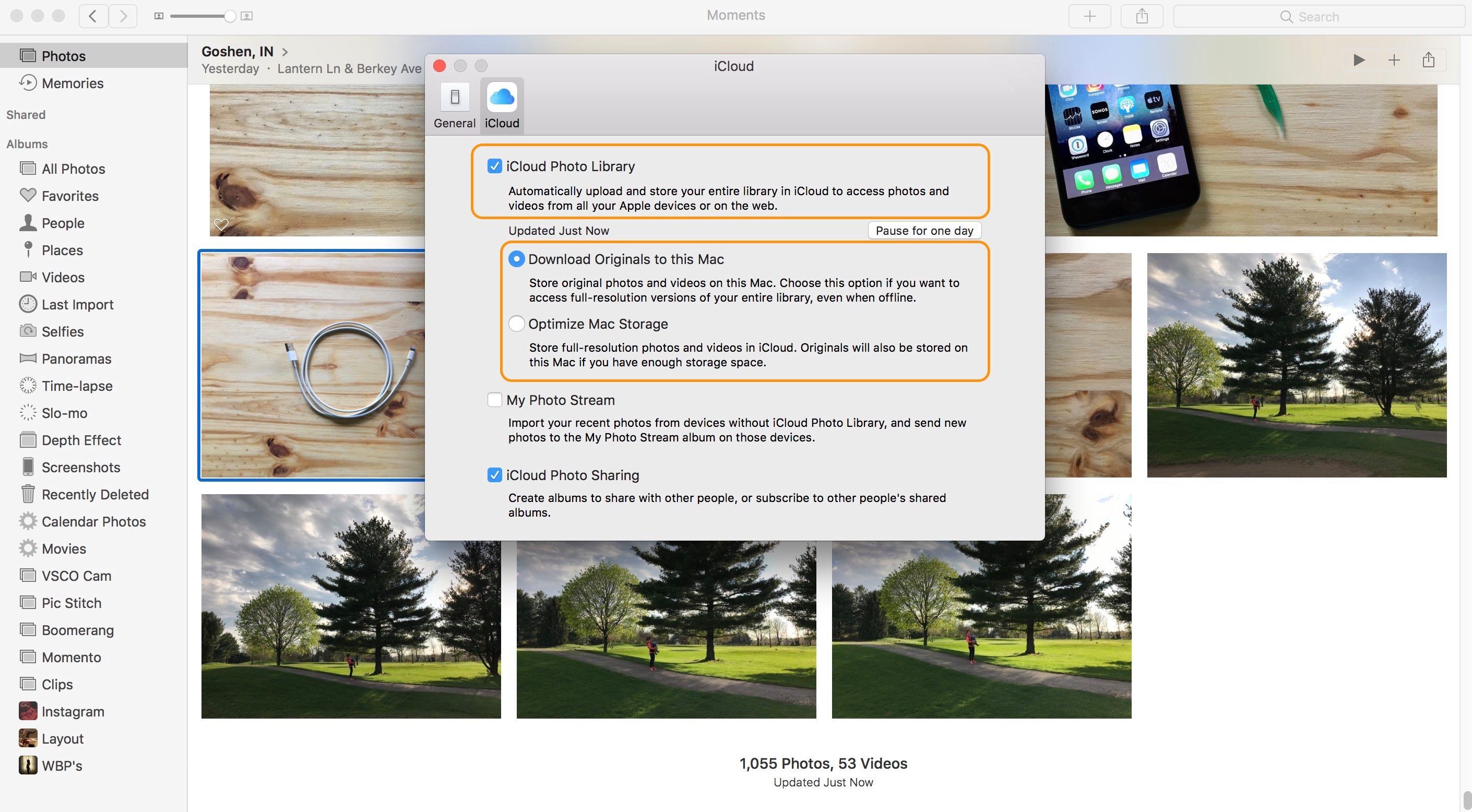 Изображение, показывающее настройки приложения MacOS Photos