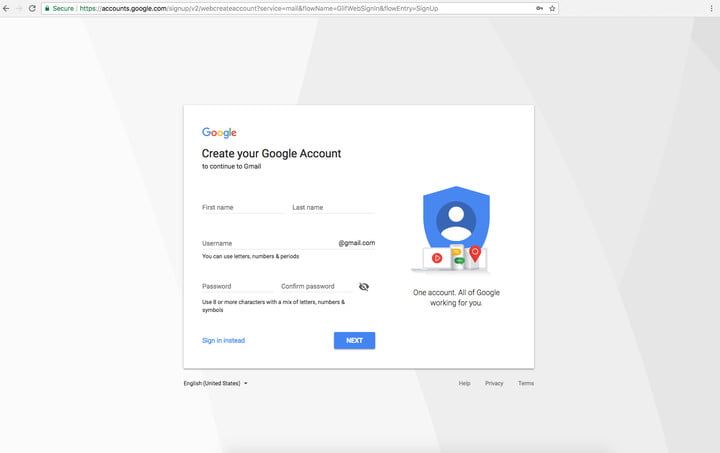 как использовать Google Drive создать страницу регистрации учетной записи