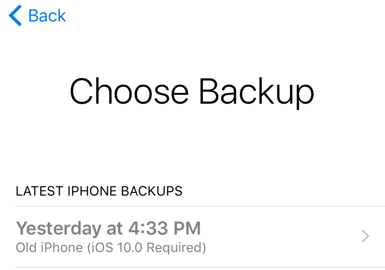 iOS 10.0 Требуется резервное копирование iCloud