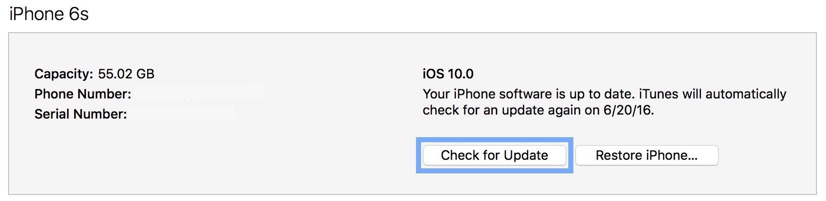 iOS 10 iTunes проверяет наличие обновлений