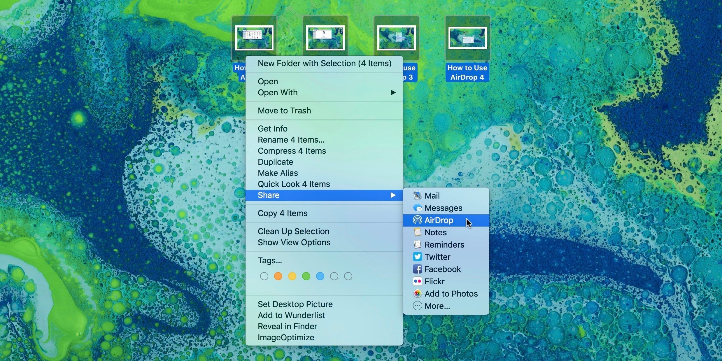 Изображение, показывающее, как использовать AirDrop на Mac с контекстным меню
