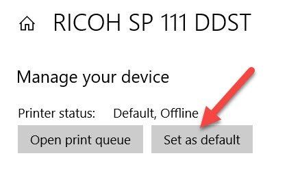 Установить как принтер по умолчанию