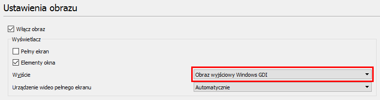 Установите Windows GDI для вывода в VLC