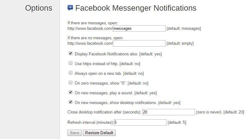 Настройки уведомлений Facebook Messenger