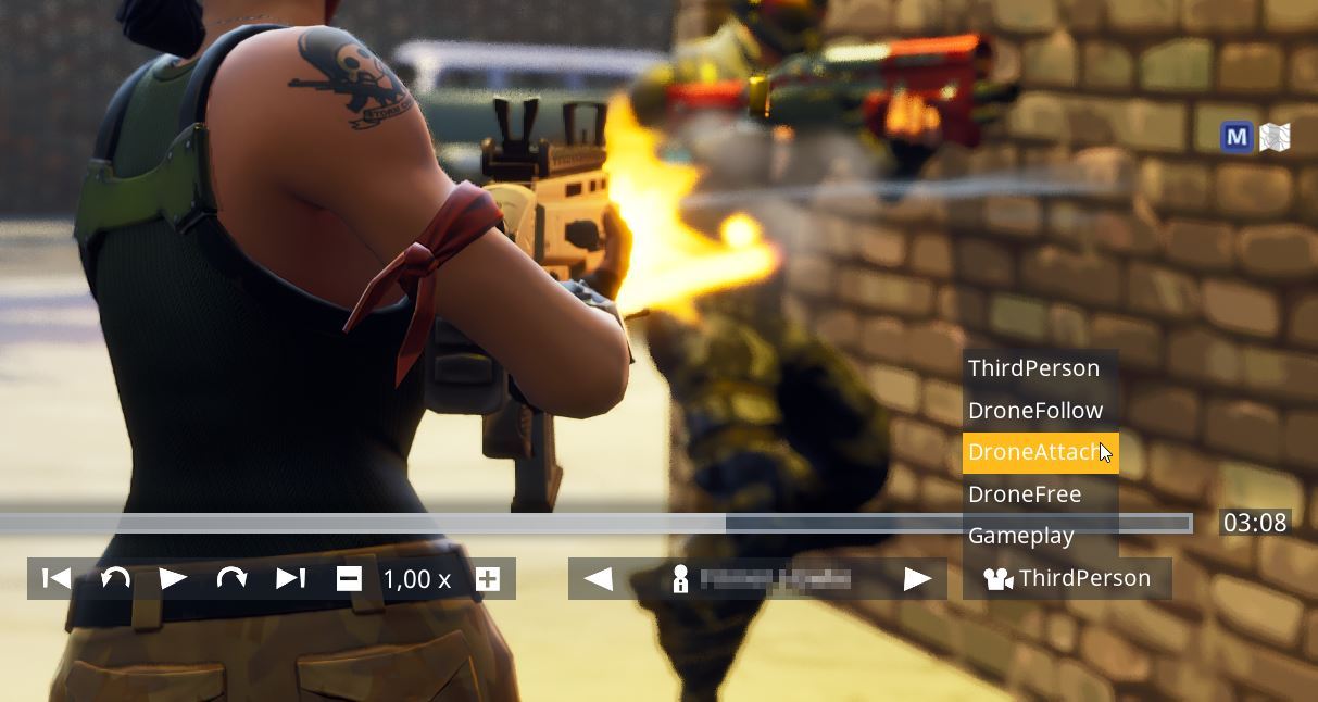 Выберите режим камеры в Fortnite replay