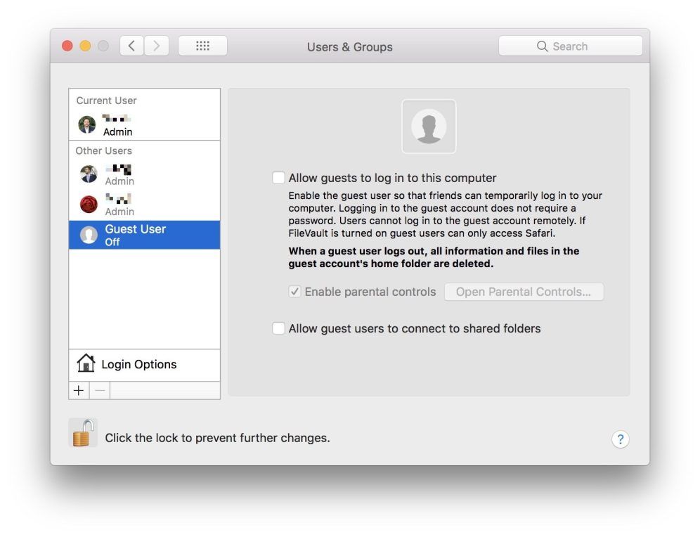 Disabling macOS Guest User